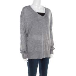 Pre Owned Isabel Marant Melange Grey Cashmere Silk V Neck Sweater M