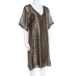 Isabel Marant Black and Gold Lurex Striped Sheer Tunic M