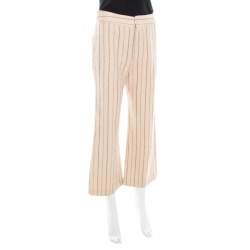 Isabel Marant Beige Striped Linen and Wool Flared Keroan Cropped Pants S