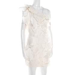 Pre Owned Isabel Marant Off White Floral Patterned Silk Ruffled Tiered One Shoulder Dress S