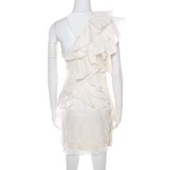 Pre Owned Isabel Marant Off White Floral Patterned Silk Ruffled Tiered One Shoulder Dress S