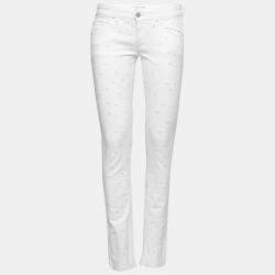 Pre Owned Isabel Marant Etoile White Dot Embroidered Denim Skinny Rumba Jeans M 