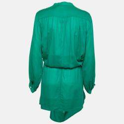 Pre Owned Isabel Marant Etoile Emerald Green Cotton Blend Belted Iban Shirt Dress S