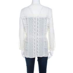Pre Owned Isabel Marant Off White Embroidered Voile Long Sleeve Shirt M