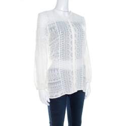 Pre Owned Isabel Marant Off White Embroidered Voile Long Sleeve Shirt M