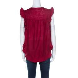 Isabel Marant Burnt Red Slub Silk Ruffled Trim Sidony Curved Hem Top M