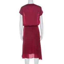 Pre Owned Isabel Marant Maroon Elasticized Waist Cap Sleeve Midi Dress M