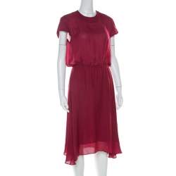 Pre Owned Isabel Marant Maroon Elasticized Waist Cap Sleeve Midi Dress M