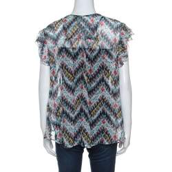 Pre Owned Isabel Marant Multicolor Printed Silk Ruffled Sleeve Top M