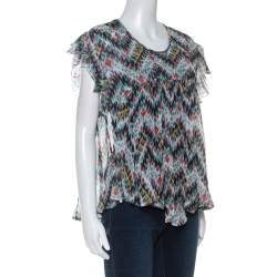Pre Owned Isabel Marant Multicolor Printed Silk Ruffled Sleeve Top M