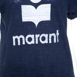 Pre Owned Isabel Marant Navy Blue Moby Logo Printed Linen T-shirt M
