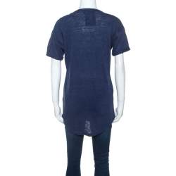 Pre Owned Isabel Marant Navy Blue Moby Logo Printed Linen T-shirt M