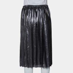 Isabel Marant Metallic Grey Lame' Pleated Knee Length Skirt M