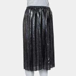 Isabel Marant Metallic Grey Lame' Pleated Knee Length Skirt M