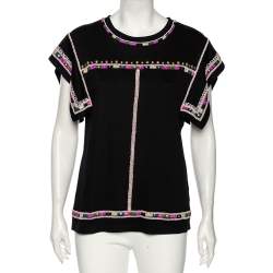 Isabel Marant Black Cotton Embellished Round Neck Top L 