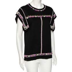 Isabel Marant Black Cotton Embellished Round Neck Top L 