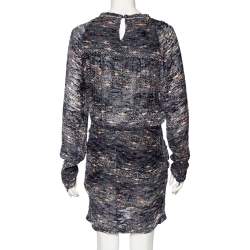 Isabel Marant Blue Printed Synthetic Long Sleeve Ellos Ikat Short Dress M