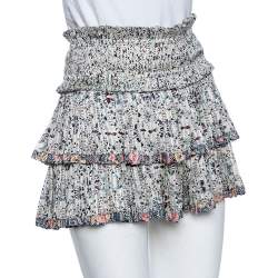 Pre Owned Isabel Marant Multicolor Floral Print Silk Tiered Pleated Mini Skirt S