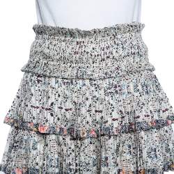 Pre Owned Isabel Marant Multicolor Floral Print Silk Tiered Pleated Mini Skirt S