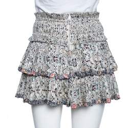 Pre Owned Isabel Marant Multicolor Floral Print Silk Tiered Pleated Mini Skirt S