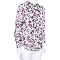 Pre Owned Isabel Marant White Floral Printed Silk Button Front Shirt S