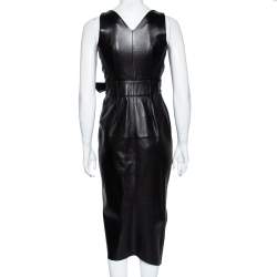 Pre Owned Isabel Marant Black Leather Draped D-Ring Wrap Dress S