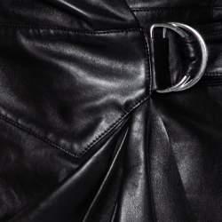 Pre Owned Isabel Marant Black Leather Draped D-Ring Wrap Dress S