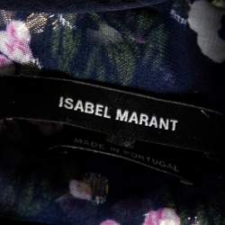 Pre Owned Isabel Marant Navy Blue Floral Printed Silk & Lurex Ruffle Trimmed Blouse S