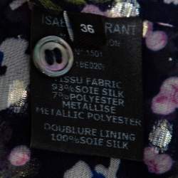 Pre Owned Isabel Marant Navy Blue Floral Printed Silk & Lurex Ruffle Trimmed Blouse S