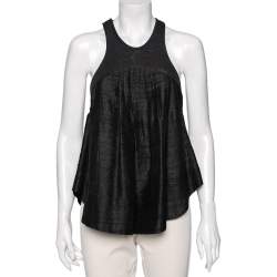 Pre Owned Isabel Marant Black Floral Embroidered Cotton & Silk Pleated Detail Top M