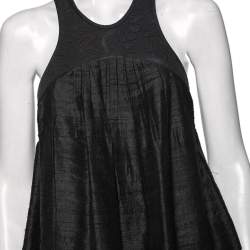 Pre Owned Isabel Marant Black Floral Embroidered Cotton & Silk Pleated Detail Top M