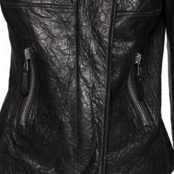 Isabel Marant Black Textured Leather Zip Front Jacket XS