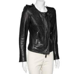 Isabel Marant Black Textured Leather Zip Front Jacket XS