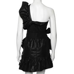 Pre Owned Isabel Marant Black Cotton & Linen One-Shoulder Flounced Dress S 