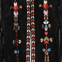 Isabel Marant Black Embroidered Suede Fringed Open-Front Vest L