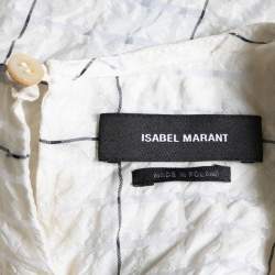 Pre Owned Isabel Marant Cream Cupro Ruffled Checked Seersucker Blouse M