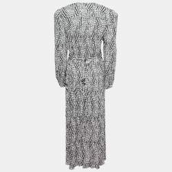 Pre Owned Isabel Marant Monochrome Polka Dotted Jersey Belted Dress M