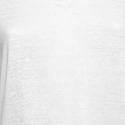 Pre Owned Isabel Marant White Linen Short Sleeve V-Neck T-Shirt M