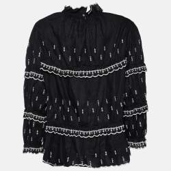 Pre Owned Isabel Marant Black Embroidered Linen Flared Blouse L