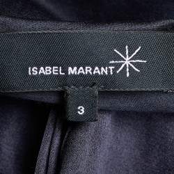 Pre Owned Isabel Marant Navy Blue Cotton & Silk Satin Pleated Blouse L