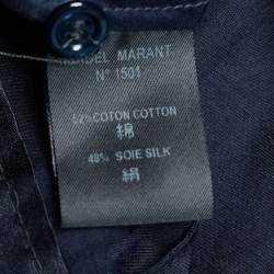 Pre Owned Isabel Marant Navy Blue Cotton & Silk Satin Pleated Blouse L