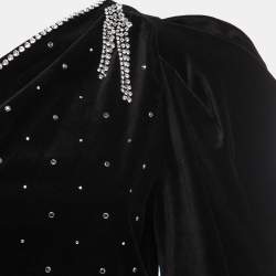 Pre Owned Isabel Marant Black Velvet Crystal Embellished One-Shoulder Top L