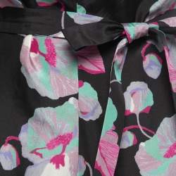 Pre Owned Isabel Marant Black Floral Printed Silk Belted Sleeveless Dress S