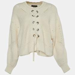 Isabel Marant Ecru Knit Cotton Knit Tie-Up Detail Sweater S