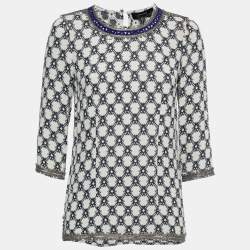 Isabel Marant Blue Patterned Jacquard Embellished Top M