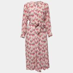 Isabel Marant Pink/Cream Printed Silk Blend Crepe De Chine Midi Dress S