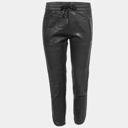 Isabel Marant Black Leather Drawstring Trousers S