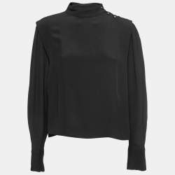 Isabel Marant Black Crepe High Neck Long Sleeve Blouse M