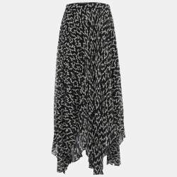 Isabel Marant Black Printed Crepe Pleated Asymmetrical Skirt M