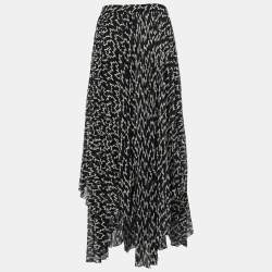 Isabel Marant Black Printed Crepe Pleated Asymmetrical Skirt M